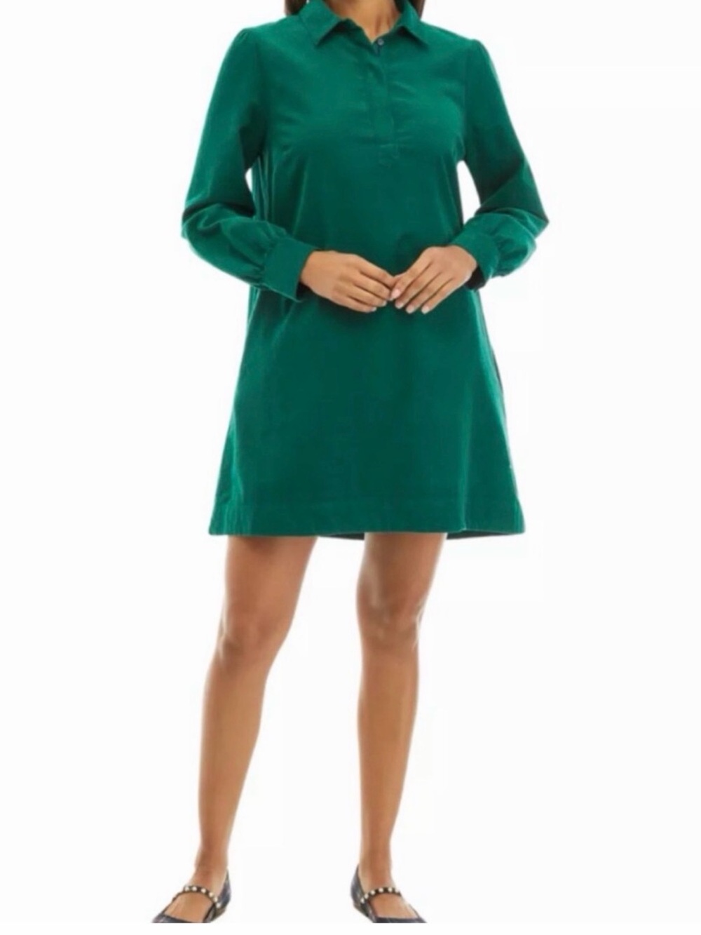 Vineyard Vines Corduroy Sleeved Popover Dress Turf Green Size XL